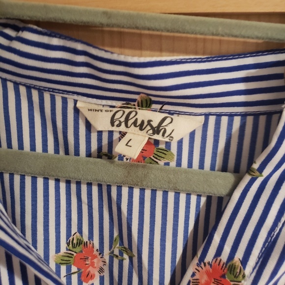 Blue Pinstripe Floral "Hint of Blush" dress - Picture 5 of 6